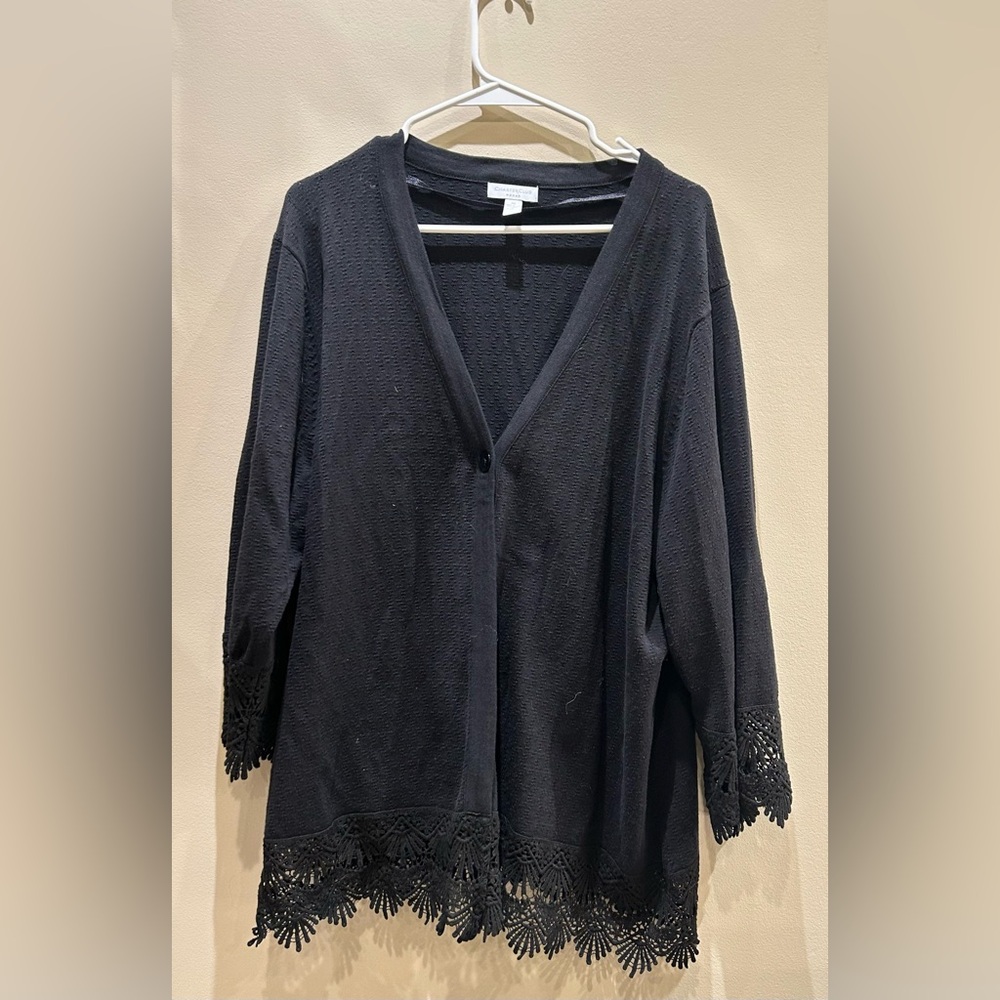 CHARTER CLUB Cardigan Women Button Front Lace Bell Sleeve Black 3XL 100% Cotton